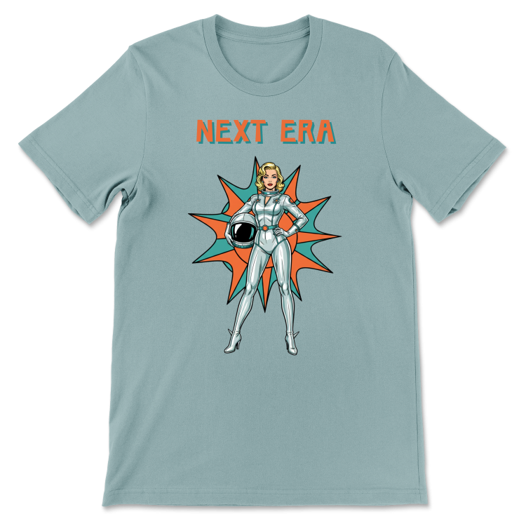 Retrofuturystyczna Koszulka Atompunk Pulp Icon - Next Era Pin Up Astro-Girl -(USA) Heather Blue Lagoon