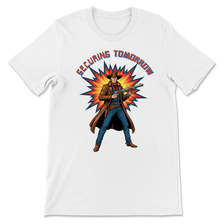 Retrofuturystyczna Koszulka Atompunk Pulp Icon - Space Cowboy -White