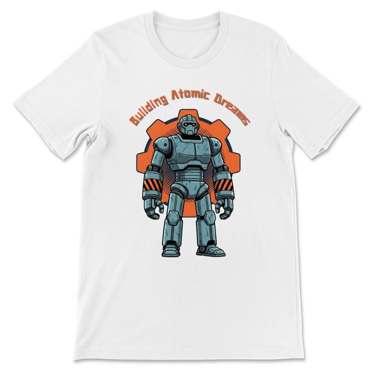 Retrofuturystyczna Koszulka Atompunk Pulp Icon - Robo-Worker -White