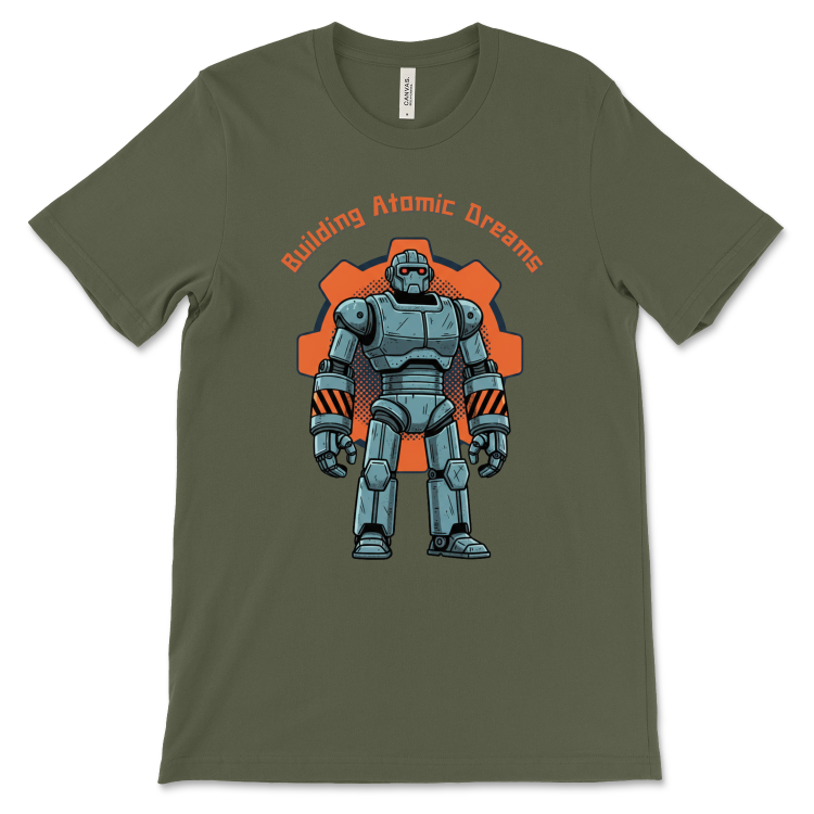 Retrofuturystyczna Koszulka Atompunk Pulp Icon - Robo-Worker -(USA) Military Green