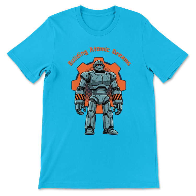 Retrofuturystyczna Koszulka Atompunk Pulp Icon - Robo-Worker (USA) Neon Blue