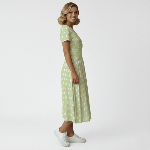 Sukienka Vintage Pin Up Oliwkowa Zieleń i groszki lata 50