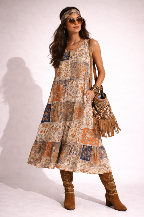 Sukienka Retro Hippie Bohemia Patchwork Summer  (3).png
