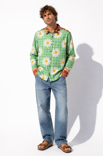 Hippie Koszula Męska 100% cotton Flower and Ethnic Mix  (1).png