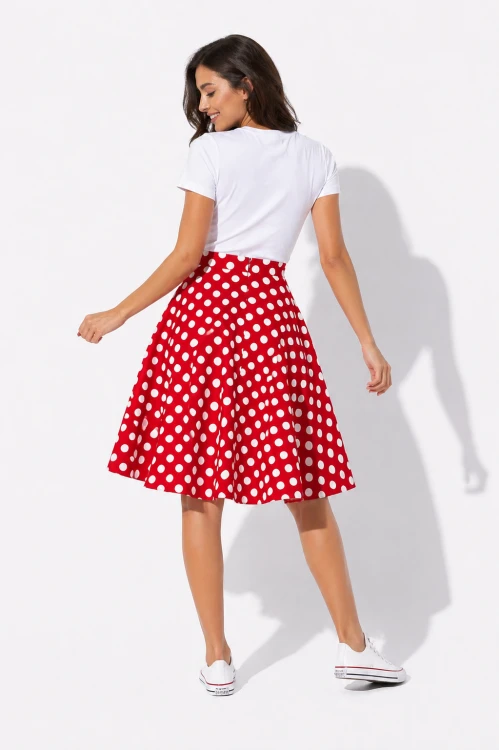 Czerwona Spódnica Retro w Białe Grochy Lata 50.  Rozkloszowana Pin-Up Rockabilly (3).png