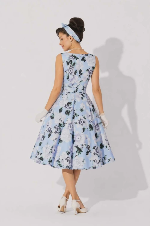 Błękitna sukienka Rockabilly Pin Up Sky Blue Flower (2).jpg