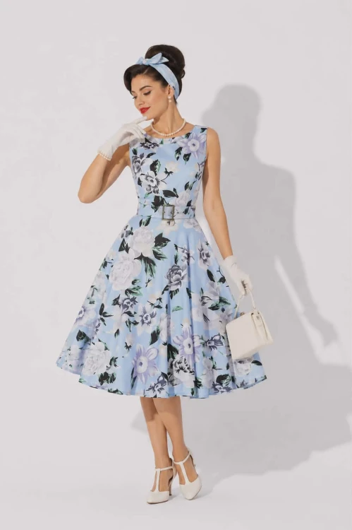 Błękitna sukienka Rockabilly Pin Up Sky Blue Flower (3).jpg