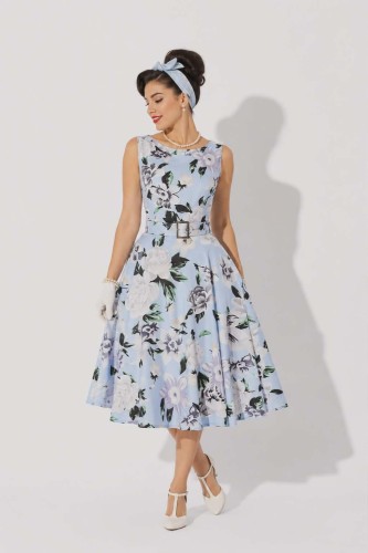 Błękitna sukienka Rockabilly Pin Up Sky Blue Flower (1).jpg