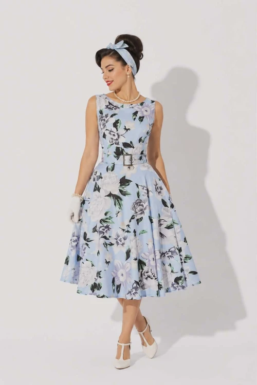 Błękitna sukienka Rockabilly Pin Up Sky Blue Flower (1).jpg