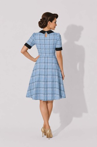 Błękitna Sukienka Pin Up w kratkę vintage  (1).jpg