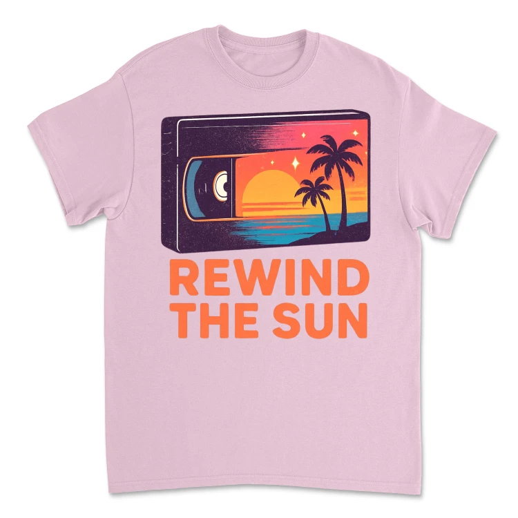 Koszulka Vintage Rewind The Sun – Retro Wave T-Shirt Lata 80 | Sunset VHS EditionLight Pink