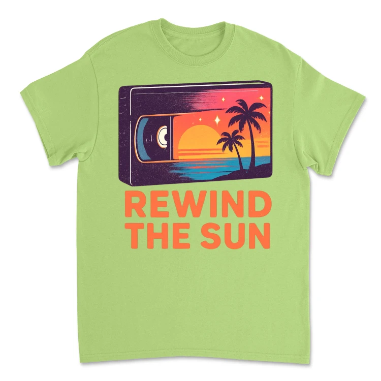 Koszulka Vintage Rewind The Sun – Retro Wave T-Shirt Lata 80 | Sunset VHS EditionLime