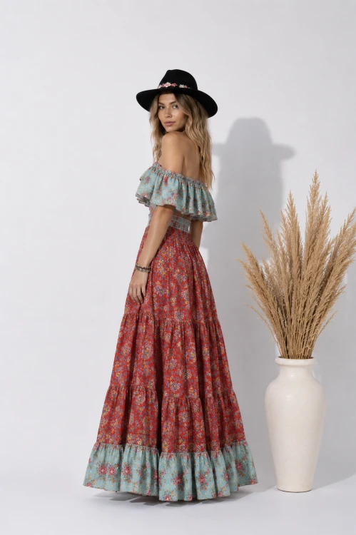 Czerwona Sukienka Boho Maxi Lata 70  (2).png