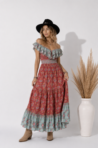 Czerwona Sukienka Boho Maxi Lata 70  (1).png