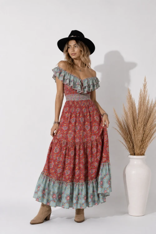 Czerwona Sukienka Boho Maxi Lata 70  (1).png